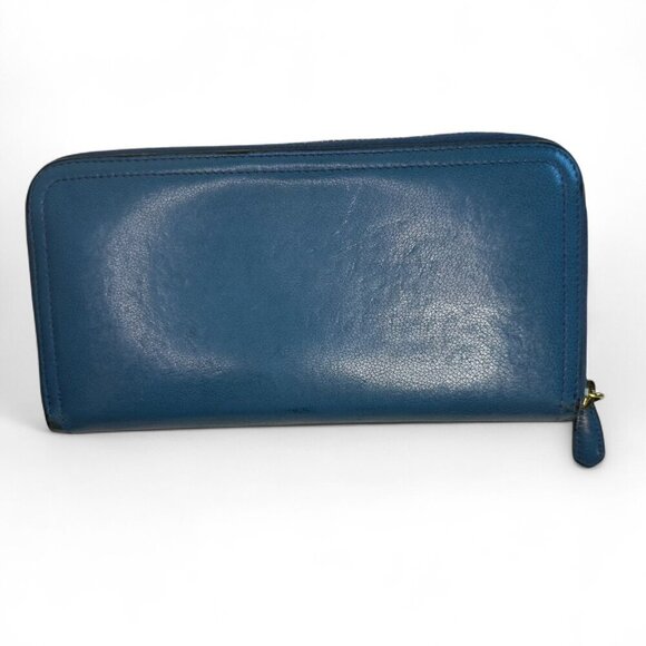 Women's Prada Saffiano Fiocco Leather Long Blue Zippered Ribbon Wallet - Picture 2 of 16
